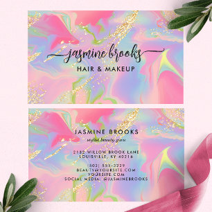 Tarjeta De Visita Brillo de Oro Acuarela Opalo Rosa