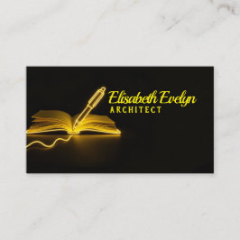 Tarjeta De Visita Brillo del Conocimiento: Bolígrafo y Libro en la O