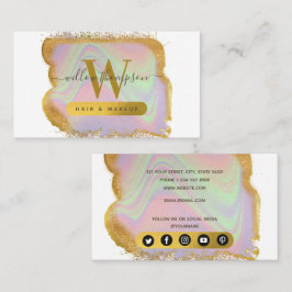 Tarjeta De Visita Brillo holográfico dorado cabello y maquillaje mod