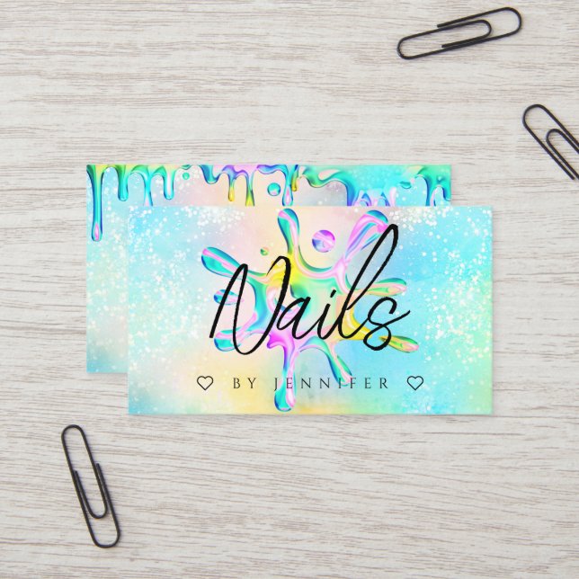 Tarjeta De Visita Brillo holográfico esmalte salpicaduras gotas uñas (Anverso/Reverso In Situ)