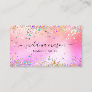 Tarjeta De Visita Brillo holográfico moderno maquillador rosa