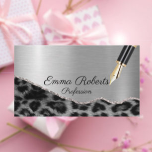 Tarjeta De Visita Brillo Leopardo Plateado Brillante