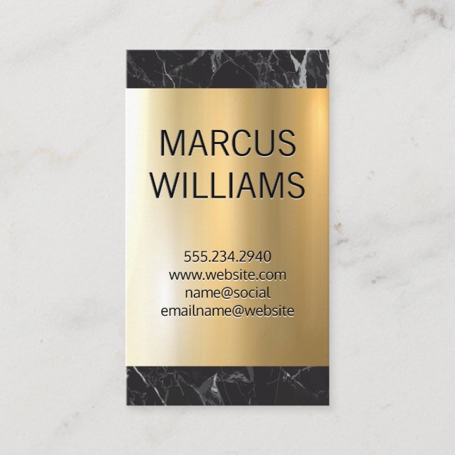 Tarjeta De Visita Brillo metálico de oro | Mármol negro (Anverso)