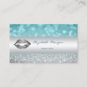 Tarjeta De Visita Brillo Moderno Bokeh, Labios Plateados