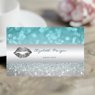 Tarjeta De Visita Brillo Moderno Bokeh, Labios Plateados