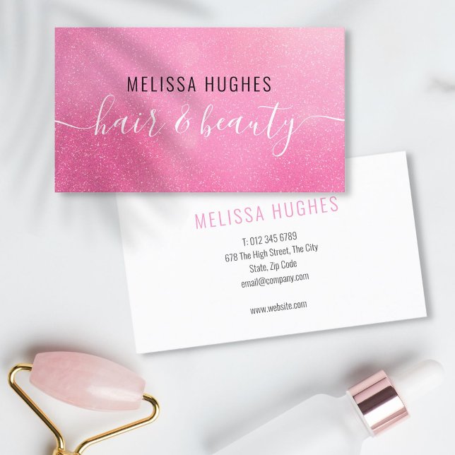 Tarjeta De Visita Brillo Rosa Moderno Chic (Chic Modern Pink Glitter Business Card)