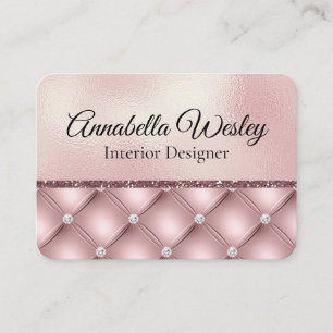 Tarjeta De Visita Brillo y Diamantes Rosados Elegantes en Hojalata d