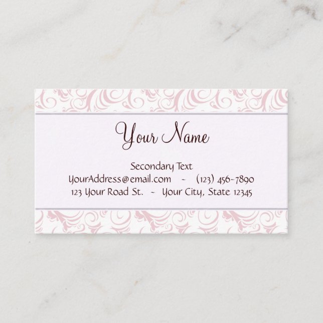 Tarjeta De Visita Briznas y rayas florales rosadas con el monograma (Anverso)