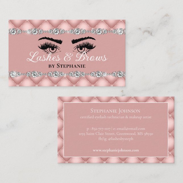 Tarjeta De Visita Brochas de diamantes rosados de Rubor tachados de  (Anverso / Reverso)