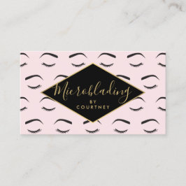 Tarjeta De Visita Brochas y pestañas Microblando Rosa/Negro/Oro
