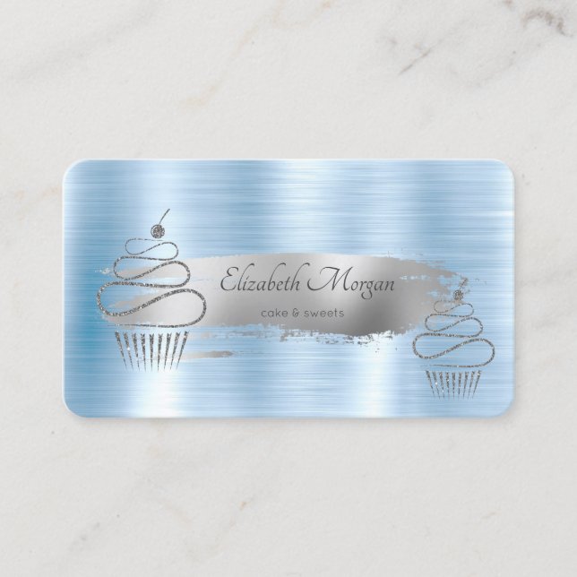 Tarjeta De Visita Broche de pincel plateado,Pasteles Purpurinas de m (Anverso)