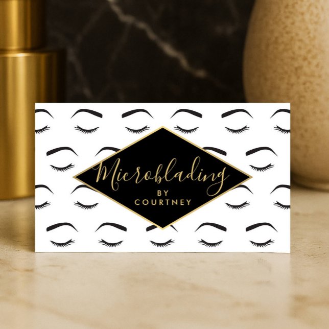 Tarjeta De Visita Broches y pestañas microblando blanco/negro/oro (Subido por el creador)