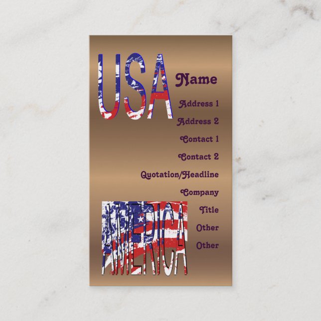 Tarjeta De Visita Bronce Americano USA Crea Tu Propio (Anverso)