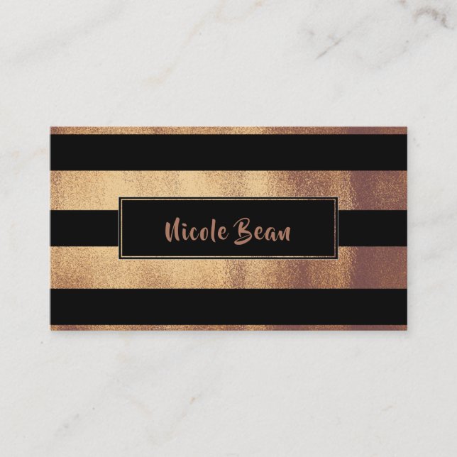 Tarjeta De Visita Bronce de cobre y rayas negras Moda Glam moderno (Anverso)