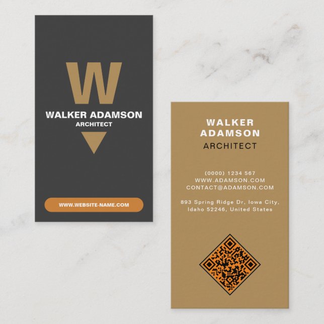 Tarjeta De Visita Bronce Moderno (Monogram QR) y Negro Mate (Anverso / Reverso)