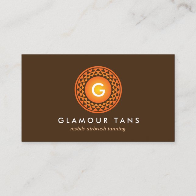 Tarjeta De Visita BRONCE MODERNO SUN LOGO MONOGRAM para TANNING SALO (Anverso)