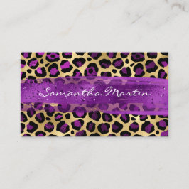 Tarjeta De Visita Brote de pincel de leopardo morado y Relieve metal