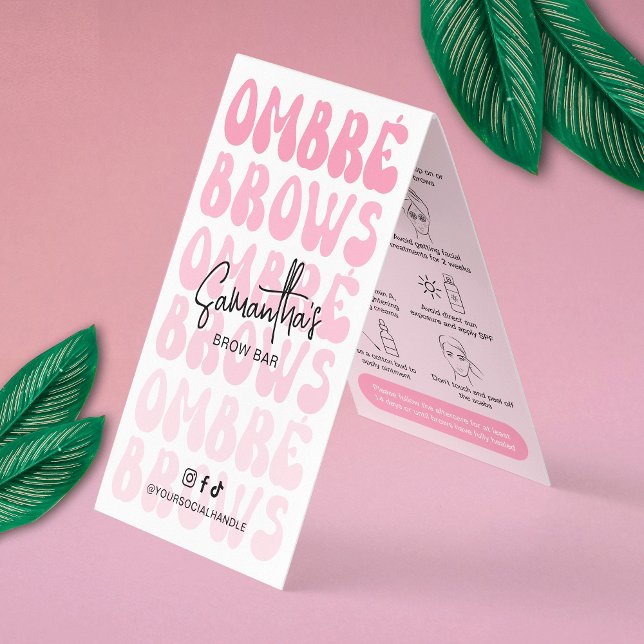 Tarjeta De Visita Brotes de embriones después de cuidado Retro logot (Trendy and chic powder brows aftercare cards with retro fonts in a girly pink design)