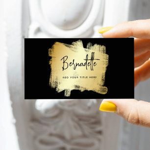 Tarjeta De Visita Brotes de pincel de oro negro moderno