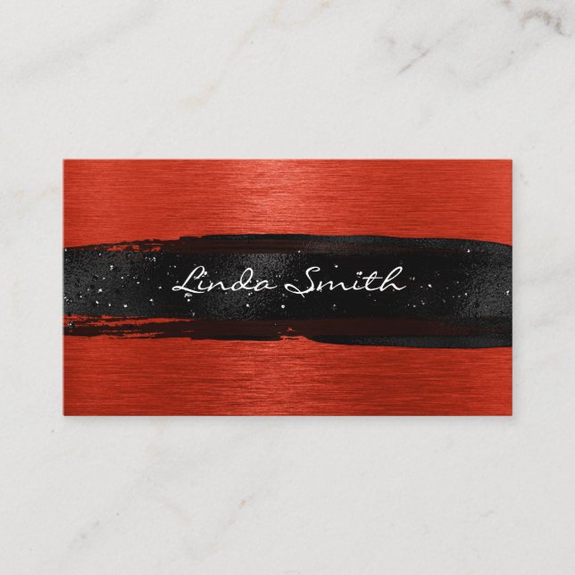 Tarjeta De Visita Brotes de pincel negro Metalizado cepillado rojo n (Anverso)