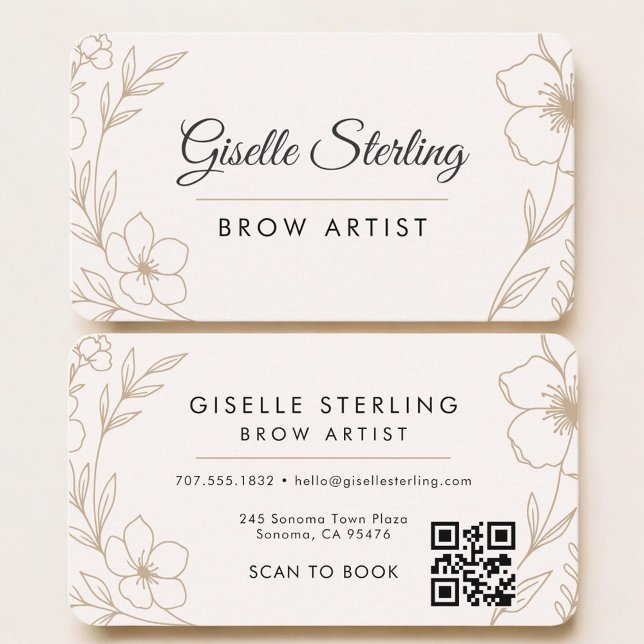 Tarjeta De Visita Brow Artist Floral QR Code Professional (Subido por el creador)