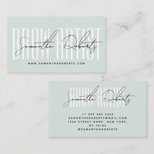 Tarjeta De Visita Brow artist modern typography script blue  (Anverso / Reverso)