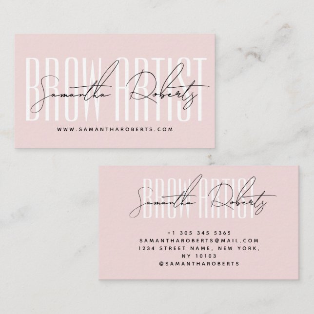 Tarjeta De Visita Brow artist modern typography script blush pink (Anverso / Reverso)