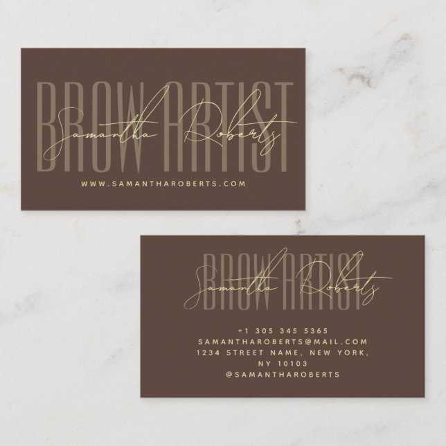 Tarjeta De Visita Brow artist modern typography script brown (Anverso / Reverso)