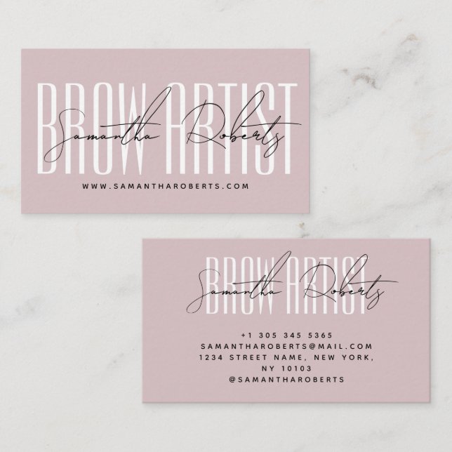 Tarjeta De Visita Brow artist modern typography script neutral pink (Anverso / Reverso)