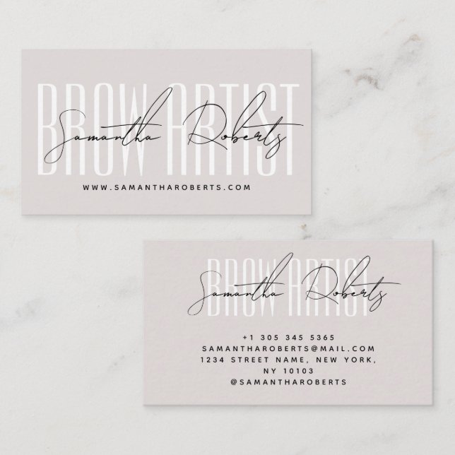 Tarjeta De Visita Brow artist modern typography script pink pearl (Anverso / Reverso)