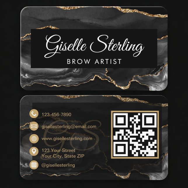Tarjeta De Visita Brow Artist QR Code Black Gold (Subido por el creador)