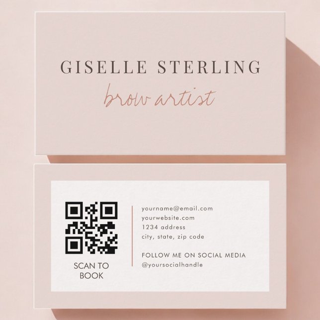 Tarjeta De Visita Brow Artist QR Code Blush Pink  (Subido por el creador)