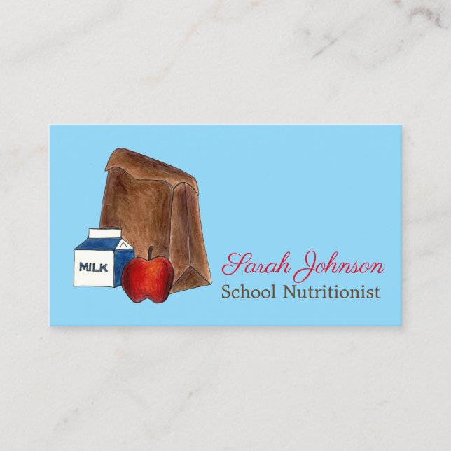 Tarjeta De Visita Brown Bag School Lunch Lady Maestra Nutricionista (Anverso)