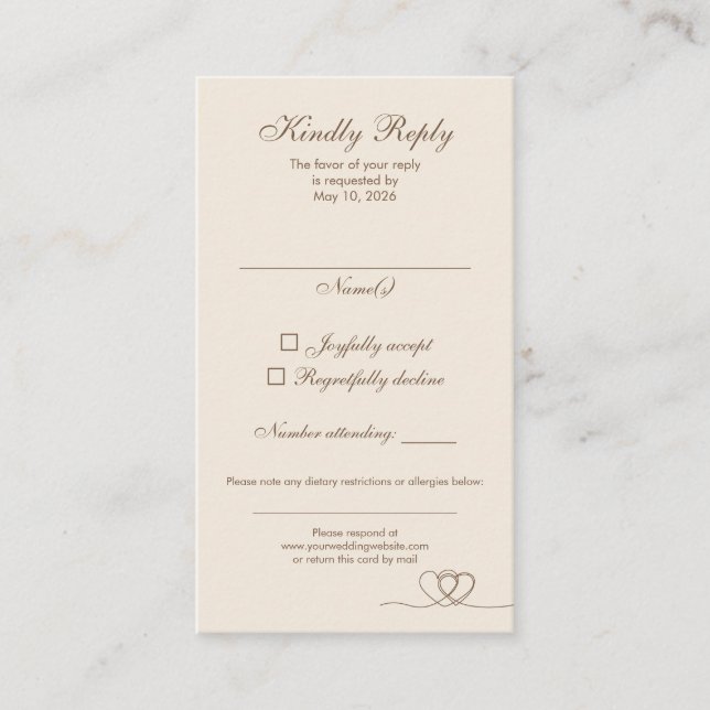 Tarjeta De Visita Brown Elegant Calligraphy Wedding RSVP Card (Anverso)