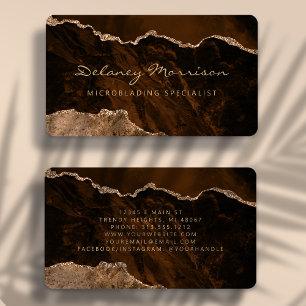 Tarjeta De Visita Brown Gold Agate Microblading Esquinado Redondeado