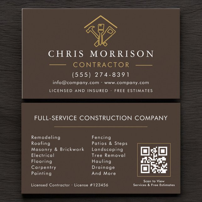 Tarjeta De Visita Brown Home Repairs Contractor QR Code (Subido por el creador)