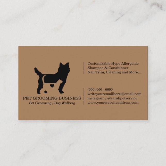 Tarjeta De Visita Brown Love Modern Formal Cat Dog Mascota (Anverso)