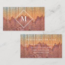 Tarjeta De Visita Brown Rust Metallic Texture Monogram Initial