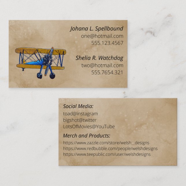 Tarjeta De Visita Brown Social introduction calling card-biplane (Anverso / Reverso)
