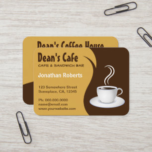 Tarjeta De Visita Brown y café elegante beige de la cafetería