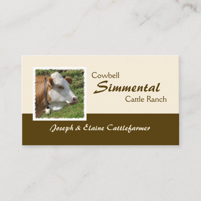 Tarjeta De Visita Brown y vaca blanca del Simmental con el cencerro (Anverso)