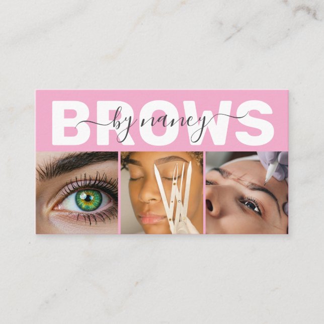 Tarjeta De Visita Brows Elegant Blush Pink Photo QR Code Logo (Anverso)