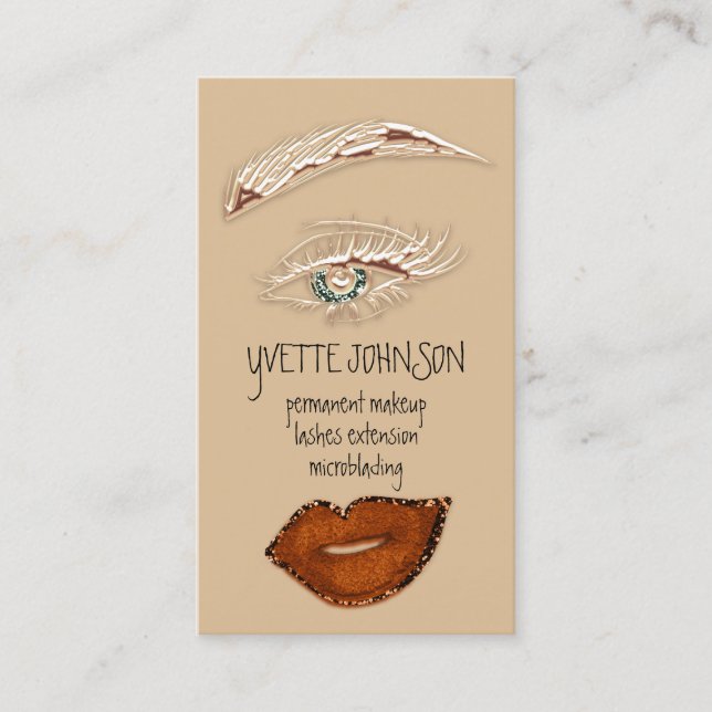 Tarjeta De Visita Brows Makeup QRCode Logo Lips rosados Eyelash Verd (Anverso)