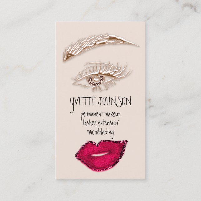 Tarjeta De Visita Brows Makeup QRCode Logo Red Lip Skinny Eyelash (Anverso)