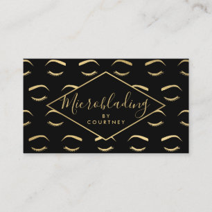 Tarjeta De Visita Brows y pestañas Microblando Negro/Oro