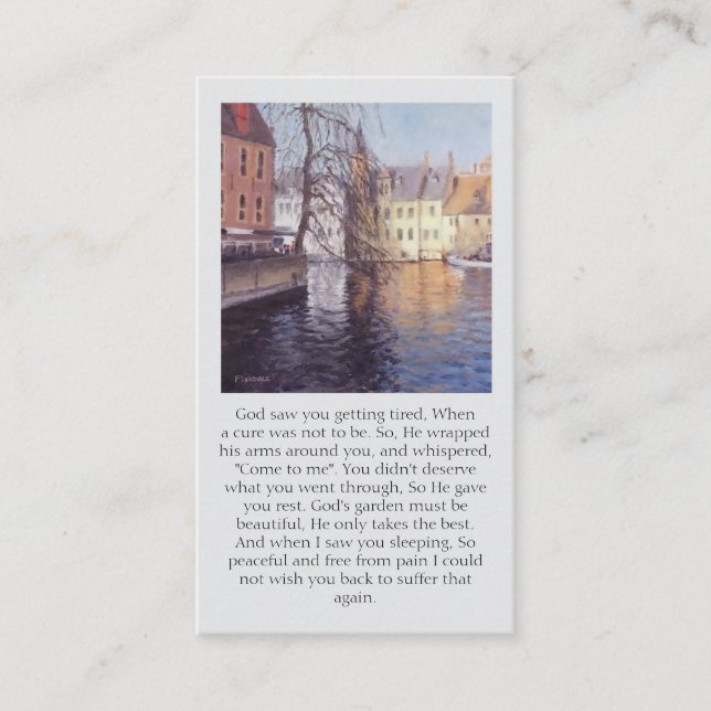 Tarjeta De Visita Bruges Canal Blues Oranges Purples Memorial Prayer (Anverso)
