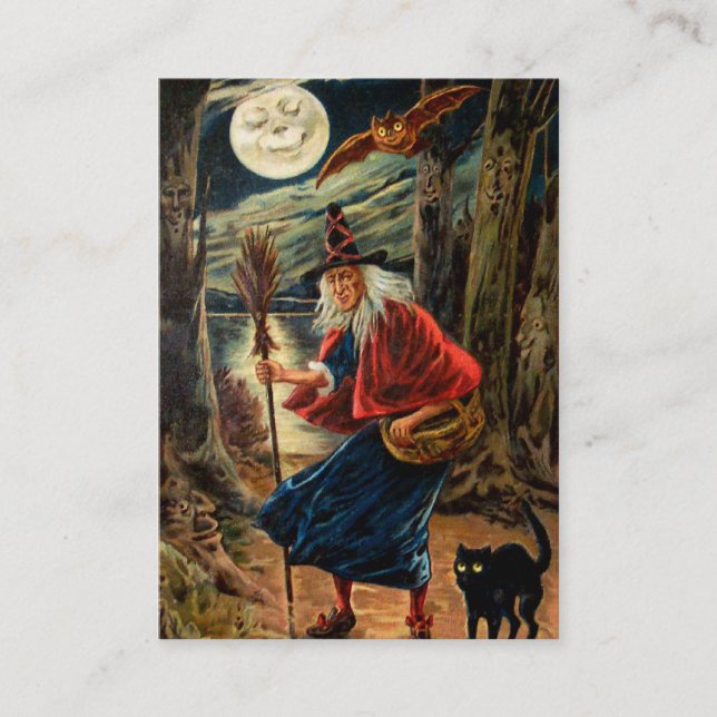 Tarjeta De Visita Bruja en la noche de Halloween (Anverso)