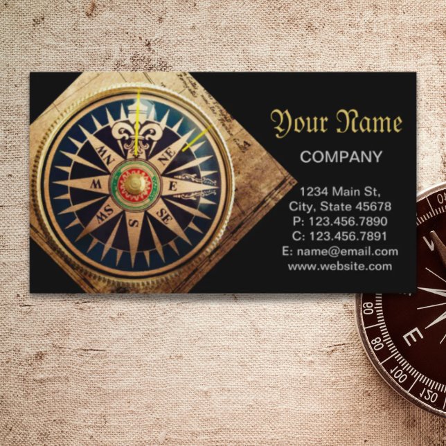 Tarjeta De Visita brújula de antigüedades náuticas de la playa coste (coastal beach nautical antique compass business card)