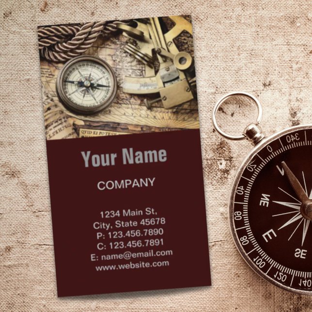 Tarjeta De Visita brújula de antigüedades náuticas de la playa coste (steampunk coastal beach nautical antique compass business card)
