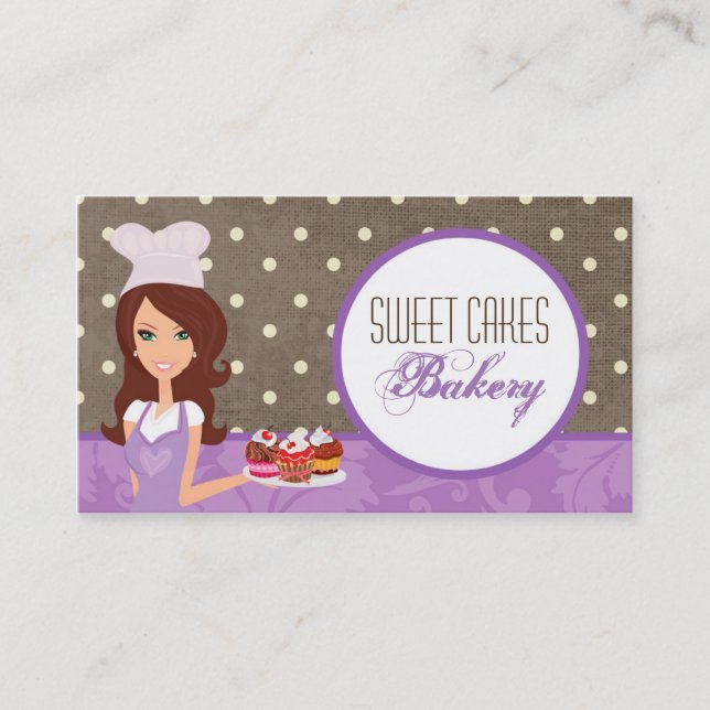 Tarjeta De Visita Brunette Baker Purple Brow Cup Cakes Business Card (Anverso)